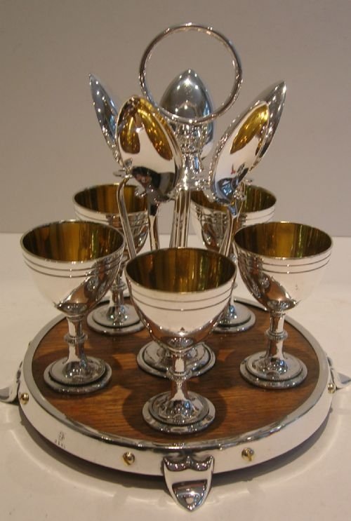 Antique English Silver Plate and Solid Oak Egg Cruet