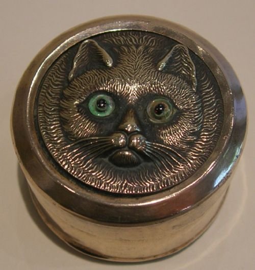 Small Victorian Brass Box - Cat with Glass Eyes