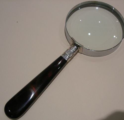 fig 1. Antique Tortoise Shell Handled Magnifying Glass - Sterling Silver Collar - 1905