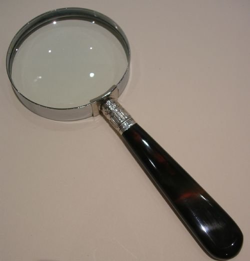 Antique Tortoise Shell Handled Magnifying Glass - Sterling Silver Collar - 1905