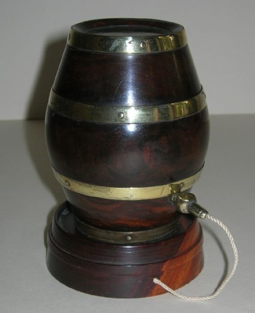 Antique English Lignum Vitae String Box in the Form of Barrel - Victorian Treen