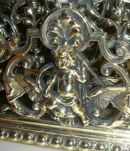 fig 1. Grand Large Antique English Cast Brass Letter Rack / Stationery Holder - Cherub