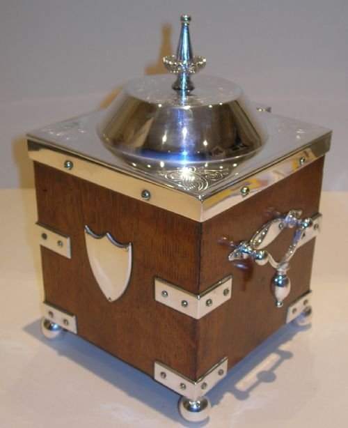 Fabulous English Oak and Silver Plated Biscuit Box / Tea Caddy