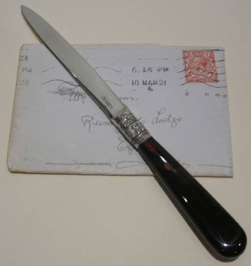 Antique Sterling Silver Letter Opener - Tortoise Shell Handle