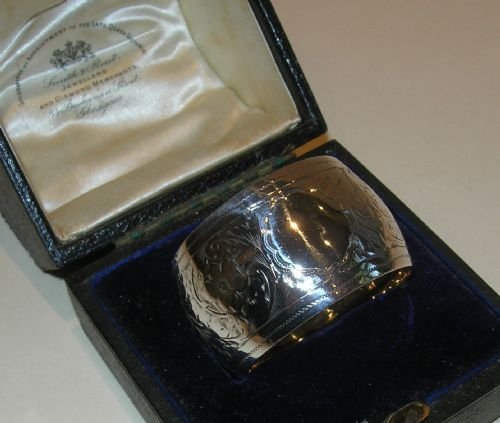 Cased Edwardian English Sterling Silver Napkin Ring - Chester 1903