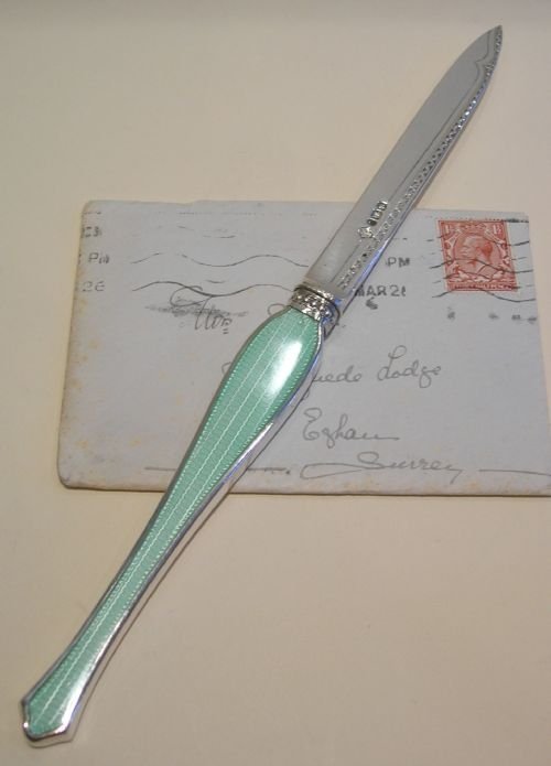 Beautiful English Guilloche Enamel Handled Letter Opener - Blade - 1896