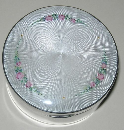 Stunning American Sterling Silver and Guilloche Enamel Box - Hand Painted Floral Garlands
