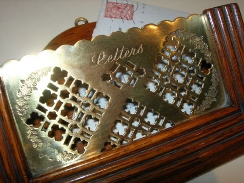 Antique English Oak and Brass Letter Rack or Holder - Victorian