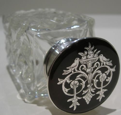 Antique Perfume / Scent Bottle - Sterling Silver and Tortoise Shell Top - Birds
