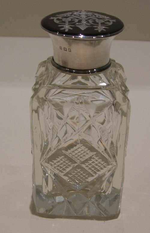 fig 1. Antique Perfume / Scent Bottle - Sterling Silver and Tortoise Shell Top - Birds