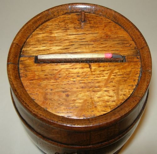 fig 2. Antique English Military Novelty Oak Barrel Table Vesta - Notts & Derby