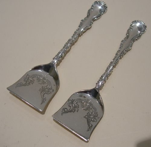 fig 1. Pair Pretty Silver Plated Novelty Jam Spoons - Shovels - Registered 1894