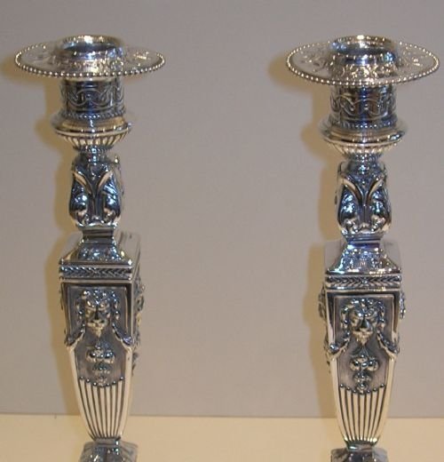 fig 1. Magnificent Pair English Victorian Candlesticks - Silver Plate c.1880