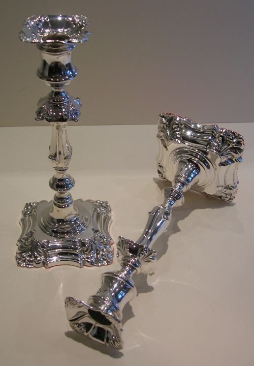 Pair Elegant English Silver Plated Candlesticks - Elkington & Co. Dated 1853