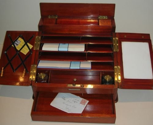 Magnificent Antique English Mahogany Writing Box - Registered 1865