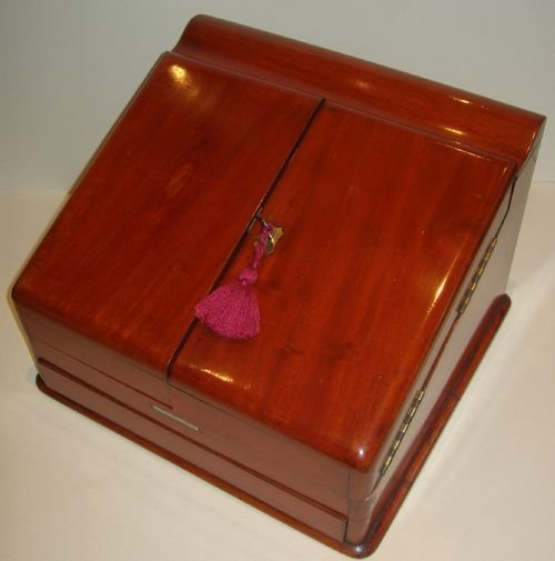 fig 1. Magnificent Antique English Mahogany Writing Box - Registered 1865