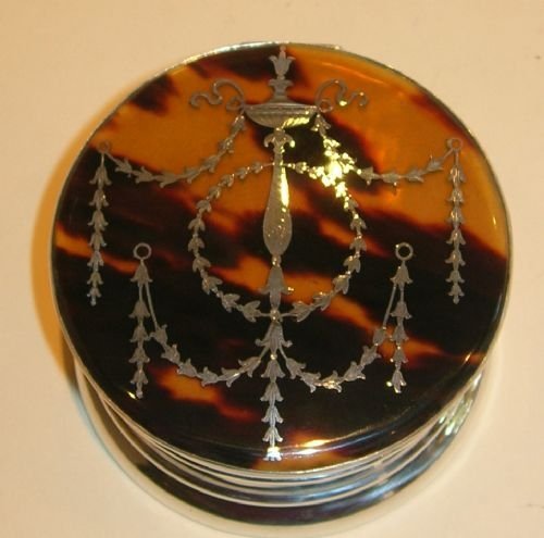 fig 1. Magnificent Large Sterling Silver Box - Tortoise Shell and Silver Pique Lid