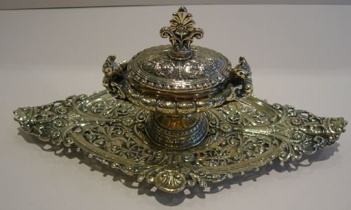 Highly Decorative English Pierced or Reticulated Inkstand / Inkwell
