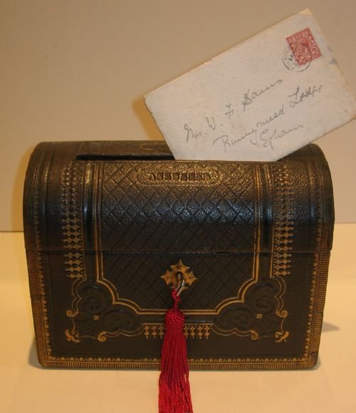 Antique Gold Embossed Leather Letter Box - Answered / Unanswered