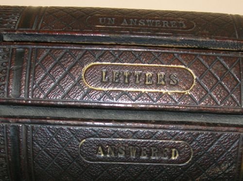 fig 1. Antique Gold Embossed Leather Letter Box - Answered / Unanswered