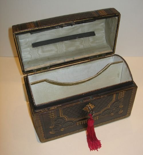 fig 2. Antique Gold Embossed Leather Letter Box - Answered / Unanswered