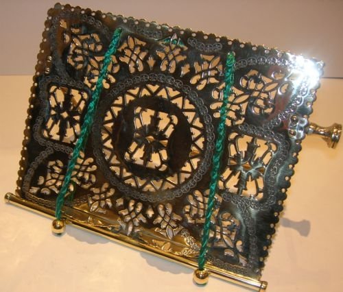 Small Antique Pierced Folding Brass Book Stand / Lectern