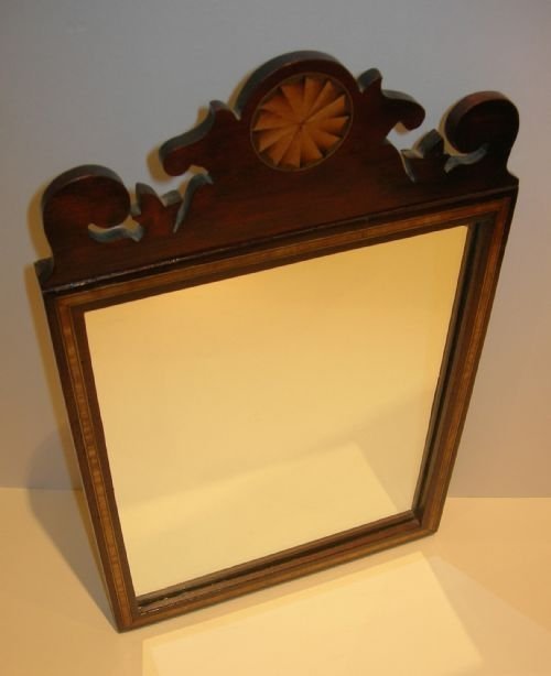 Small Antique English Inlaid Mahogany Wall Mirror - Edwardian