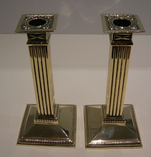 Pair Antique English Brass Candlesticks - Victorian