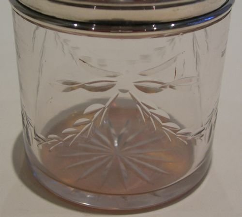 fig 1. Pretty Engraved Crystal Vanity Jar - Sterling Silver and Tortoise Shell Lid