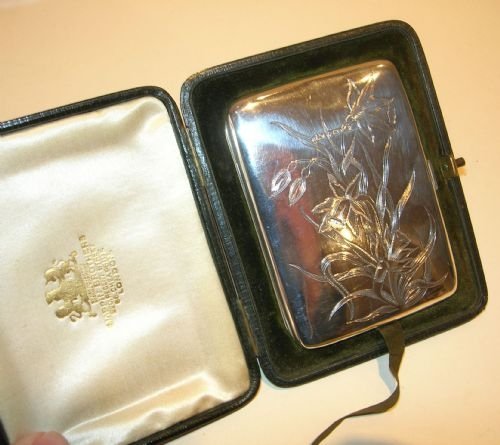 Beautiful Victorian Floral Engraved Sterling Silver Card Case - Boxed