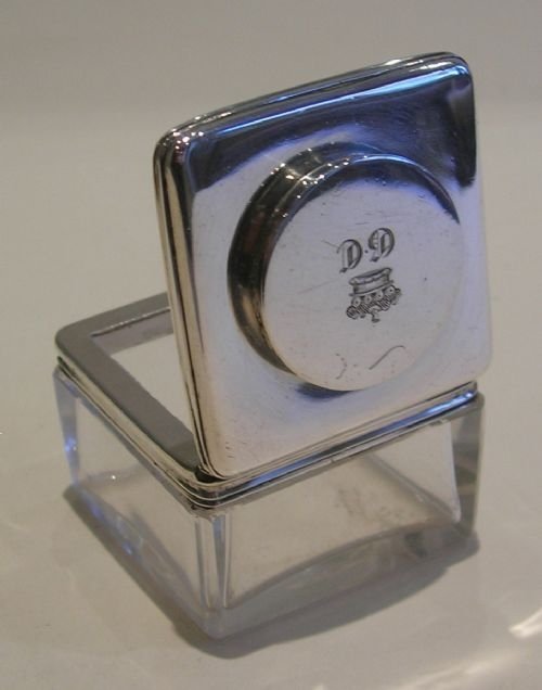 English Georgian Sterling Silver Lidded Glass Travel Box - 1813