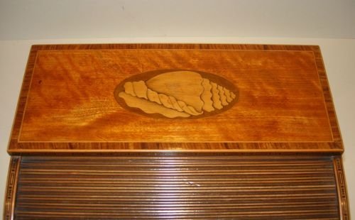 fig 1. Fabulous Georgian Satinwood Tambour Writing / Stationery Box - Conch Shell Inlay