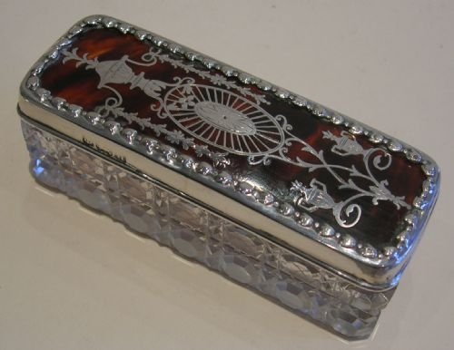 Tortoise Shell and Sterling Silver Lidded Cut Crystal Box