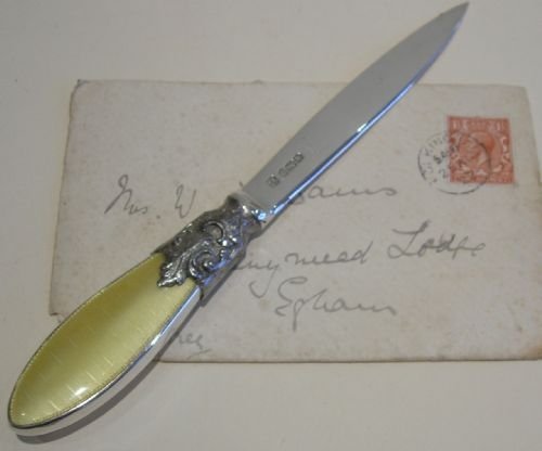 Antique English Sterling Silver and Guilloche Enamel Letter Opener