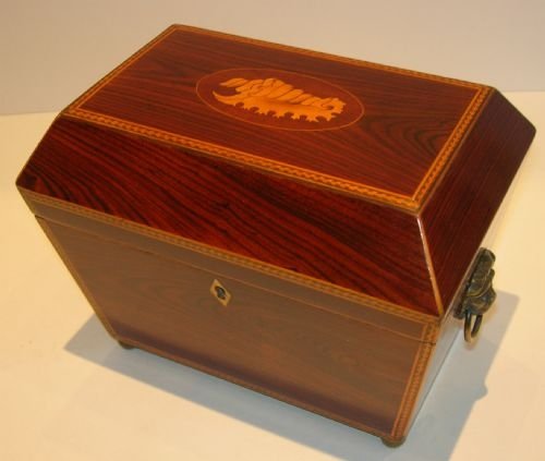 Stunning Georgian Rosewood Tea Caddy - Shell Inlay - C.1790