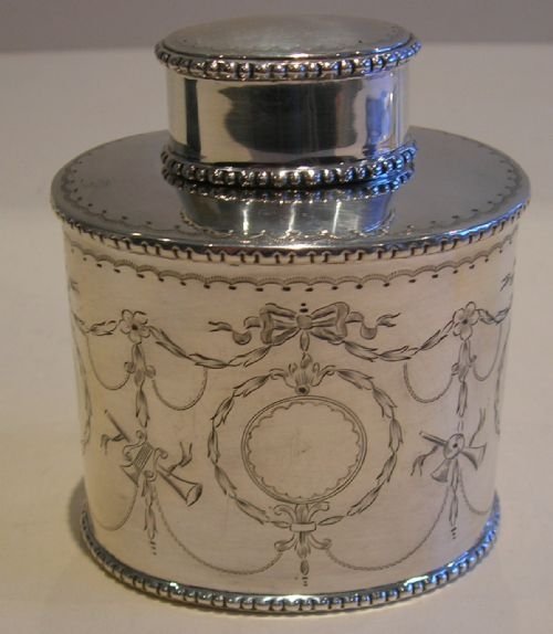 Stunning Antique English Engraved Sterling Silver Tea Caddy