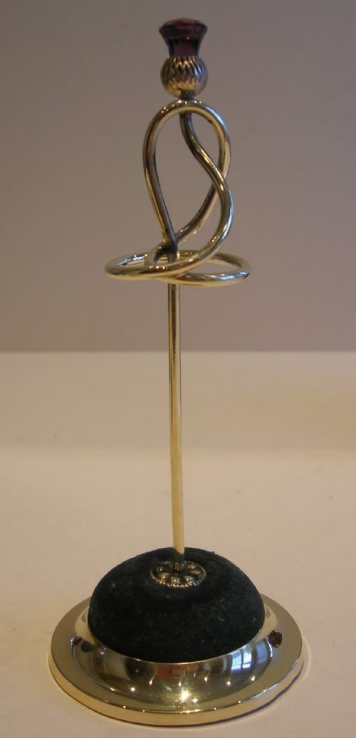 Antique English Brass Hatpin Holder - Amethyst Scottish Thistle
