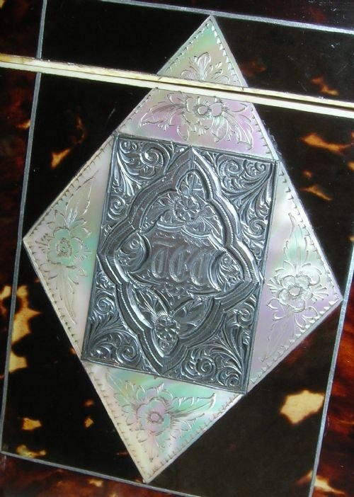 fig 1. Antique English Tortoiseshell, Mother of Pearl and Sterling Silver Card Case