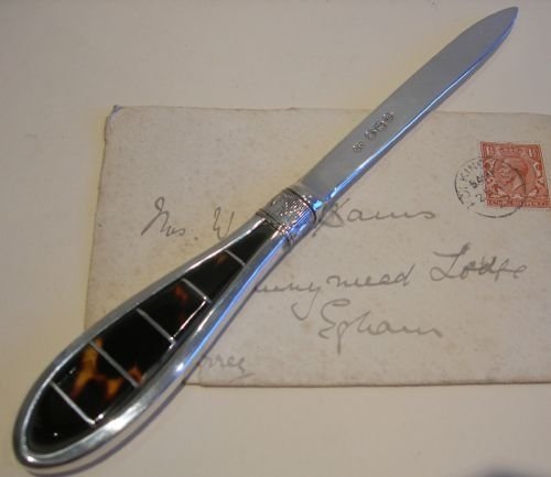 English Sterling Silver and Tortoise Shell Letter Opener