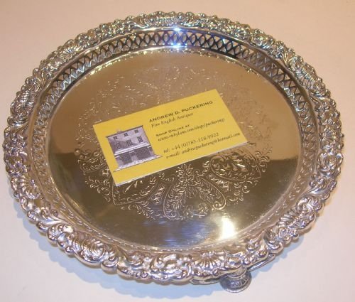 Antique English Silver Plated Salver / Tray - Heart Engraving - Victorian
