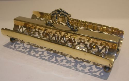 Unusual Victorian Brass Double Pen Tray - C.1870
