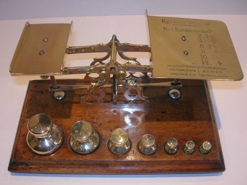 Antique English Mahogany and Polished Brass Postal / Letter Scales
