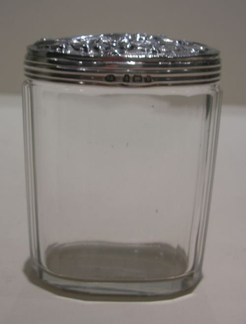 fig 2. Pretty Antique Sterling Silver Lidded Vanity Jar - Flowers & Dragonfly