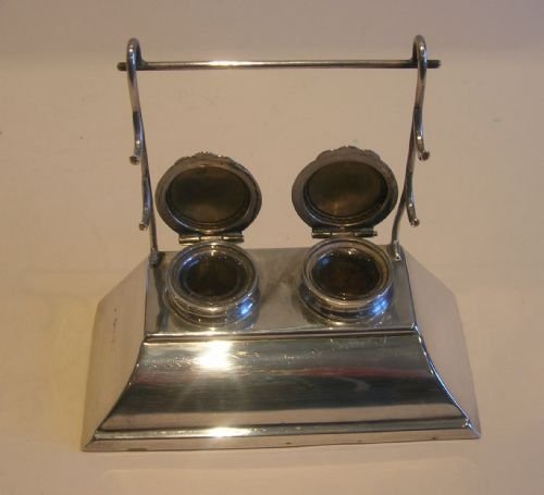 fig 1. Fabulous English Sterling Silver and Guilloche Enamel Inkwell