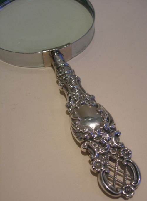 Decorative English Antique Silver Handled Magnifying Glass - 1896