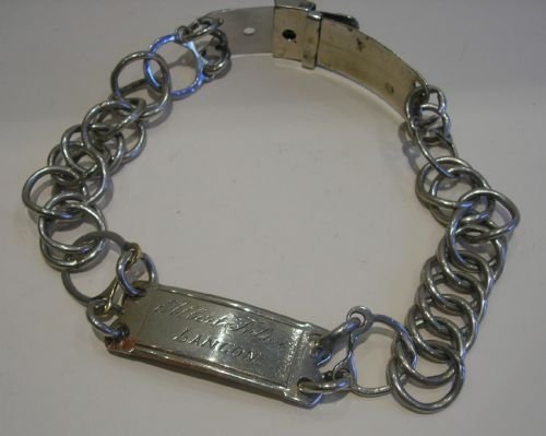 Large Antique French Dog Collar - Nickel Plated - Engraved.