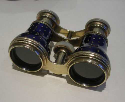 fig 1. Exquisite Pair French Cobalt Blue Enamel and Mother of Pearl Opera Glasses