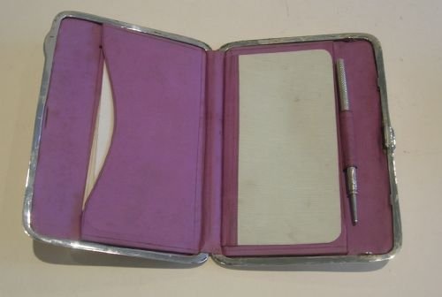 fig 2. Pretty Antique English Sterling Silver Card Case - Bows, Garlands and Flower Basket