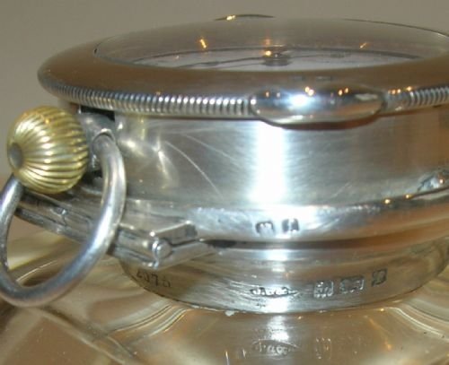 fig 1. Antique English Crystal & Sterling Silver Pocket Watch Topped Inkwell - Swiss Sterling Silver Watch