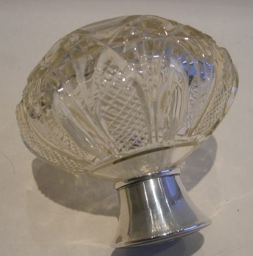fig 1. Antique Cut Crystal Perfume Bottle - Tortoiseshell & Sterling Silver Top - Pique Inlay
